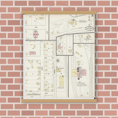 Old map wall art mockup — magnetic wood frame on brick wall — Sanborn Fire Insurance Map from Leetonia, Columbiana County, Ohio (1888), Sheet #0003