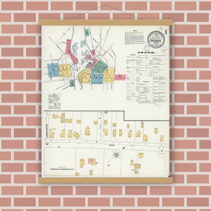 Old map wall art mockup — magnetic wood frame on brick wall — Sanborn Fire Insurance Map from Carthage, Jefferson County, New York (1902) - Complete Map Set