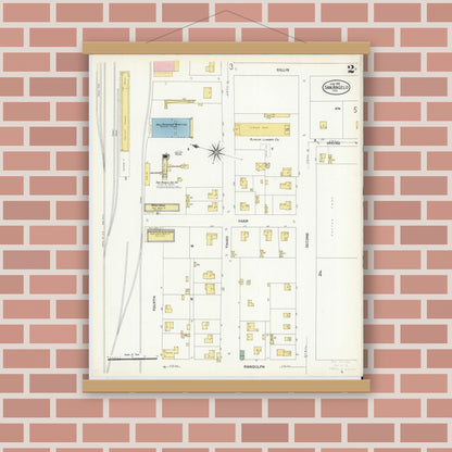 Old map wall art mockup — magnetic wood frame on brick wall — Sanborn Fire Insurance Map from San Angelo, Tom Green County, Texas (1908), Sheet #0002