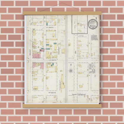 Old map wall art mockup — magnetic wood frame on brick wall — Sanborn Fire Insurance Map from Maroa, Macon County, Illinois (1893) - Complete Map Set