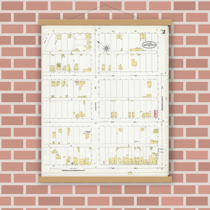 Old map wall art mockup — magnetic wood frame on brick wall — Sanborn Fire Insurance Map from Shenandoah, Page County, Virginia (1905), Sheet #0002