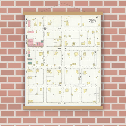 Old map wall art mockup — magnetic wood frame on brick wall — Sanborn Fire Insurance Map from Cooper, Delta County, Texas (1909), Sheet #0004