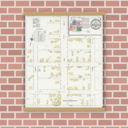 Old map wall art mockup — magnetic wood frame on brick wall — Sanborn Fire Insurance Map from Waterford, Erie County, Pennsylvania (1911) - Complete Map Set