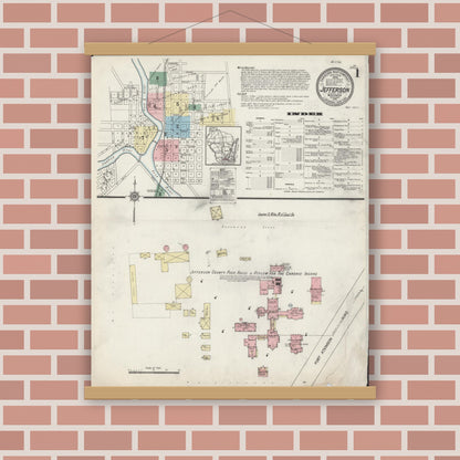 Old map wall art mockup — magnetic wood frame on brick wall — Sanborn Fire Insurance Map from Jefferson, Jefferson County, Wisconsin (1914) - Complete Map Set