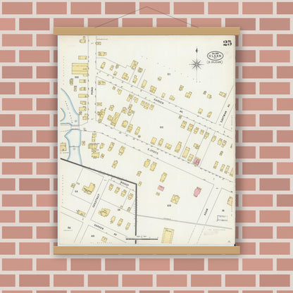 Old map wall art mockup — magnetic wood frame on brick wall — Sanborn Fire Insurance Map from Olean, Cattaraugus County, New York (1898), Sheet #0025