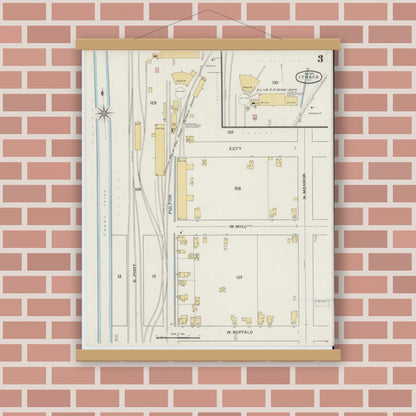 Old map wall art mockup — magnetic wood frame on brick wall — Sanborn Fire Insurance Map from Ithaca, Tompkins County, New York (1893) - Complete Map Set