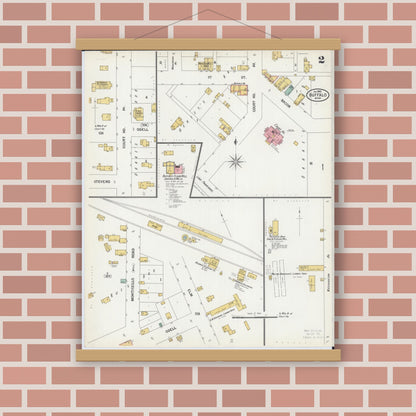 Old map wall art mockup — magnetic wood frame on brick wall — Sanborn Fire Insurance Map from Buffalo, Wright County, Minnesota (1900), Sheet #0002
