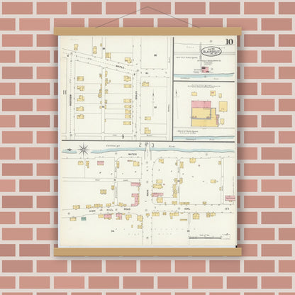 Old map wall art mockup — magnetic wood frame on brick wall — Sanborn Fire Insurance Map from Blairsville, Indiana County, Pennsylvania (1903), Sheet #0010