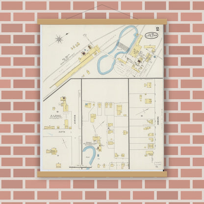 Old map wall art mockup — magnetic wood frame on brick wall — Sanborn Fire Insurance Map from Live Oak, Suwanee County, Florida (1895), Sheet #0002
