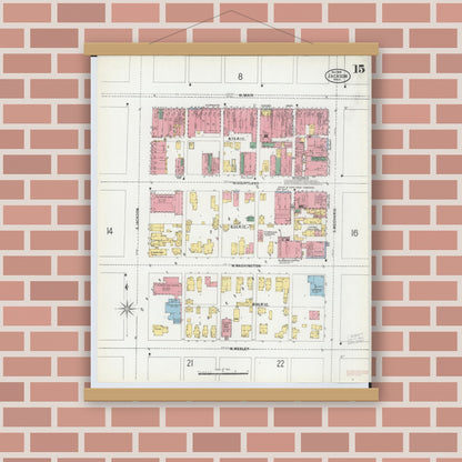 Old map wall art mockup — magnetic wood frame on brick wall — Sanborn Fire Insurance Map from Jackson, Jackson County, Michigan (1899), Sheet #0015