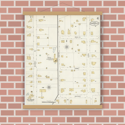Old map wall art mockup — magnetic wood frame on brick wall — Sanborn Fire Insurance Map from Farmersville, Collin County, Texas (1897), Sheet #0004