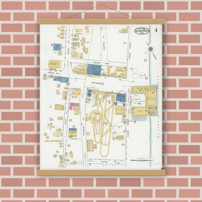 Old map wall art mockup — magnetic wood frame on brick wall — Sanborn Fire Insurance Map from Salisbury, Essex County, Massachusetts (1919), Sheet #0004
