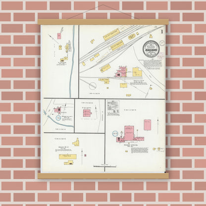 Old map wall art mockup — magnetic wood frame on brick wall — Sanborn Fire Insurance Map from Wadesboro, Anson County, North Carolina (1902) - Complete Map Set