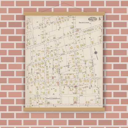 Old map wall art mockup — magnetic wood frame on brick wall — Sanborn Fire Insurance Map from Eagle Lake, Colorado County, Texas (1922), Sheet #0005