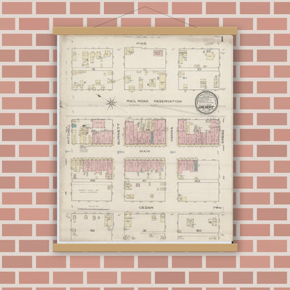 Old map wall art mockup — magnetic wood frame on brick wall — Sanborn Fire Insurance Map from Calvert, Robertson County, Texas (1885) - Complete Map Set