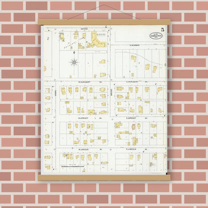 Old map wall art mockup — magnetic wood frame on brick wall — Sanborn Fire Insurance Map from Charlevoix, Charlevoix County, Michigan (1901), Sheet #0005