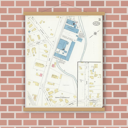 Old map wall art mockup — magnetic wood frame on brick wall — Sanborn Fire Insurance Map from Ashland, Middlesex County, Massachusetts (1912), Sheet #0003
