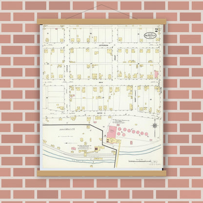 Old map wall art mockup — magnetic wood frame on brick wall — Sanborn Fire Insurance Map from Salineville, Columbiana County, Ohio (1911), Sheet #0002