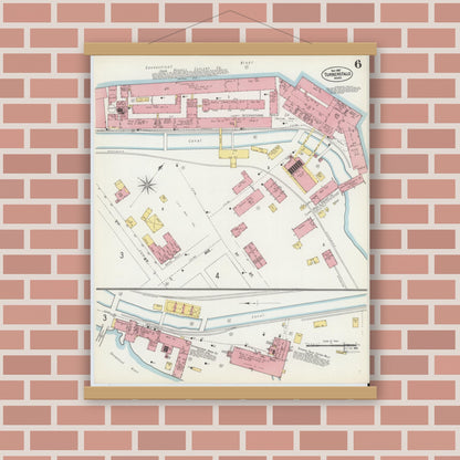Old map wall art mockup — magnetic wood frame on brick wall — Sanborn Fire Insurance Map from Turners Falls, Franklin County, Massachusetts (1902), Sheet #0006