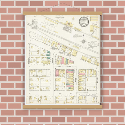 Old map wall art mockup — magnetic wood frame on brick wall — Sanborn Fire Insurance Map from Odebolt, Sac County, Iowa (1893), Sheet #0001