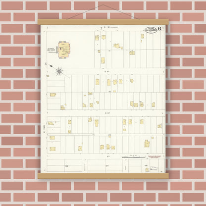 Old map wall art mockup — magnetic wood frame on brick wall — Sanborn Fire Insurance Map from Alhambra, Los Angeles County, California (1907), Sheet #0006