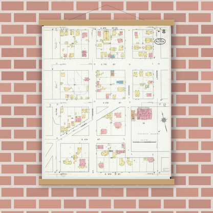 Old map wall art mockup — magnetic wood frame on brick wall — Sanborn Fire Insurance Map from Alton, Madison County, Illinois (1915), Sheet #0008