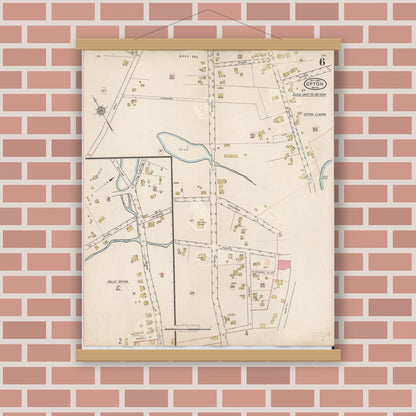 Old map wall art mockup — magnetic wood frame on brick wall — Sanborn Fire Insurance Map from Upton, Worcester County, Massachusetts (1945), Sheet #0006