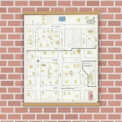 Old map wall art mockup — magnetic wood frame on brick wall — Sanborn Fire Insurance Map from Elbow Lake, Grant County, Minnesota (1915), Sheet #0002