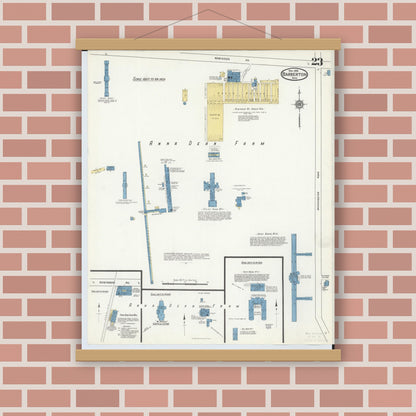 Old map wall art mockup — magnetic wood frame on brick wall — Sanborn Fire Insurance Map from Barberton, Summit County, Ohio (1916), Sheet #0023