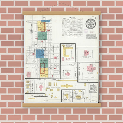 Old map wall art mockup — magnetic wood frame on brick wall — Sanborn Fire Insurance Map from Princeton, Bureau County, Illinois (1906) - Complete Map Set