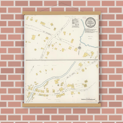 Old map wall art mockup — magnetic wood frame on brick wall — Sanborn Fire Insurance Map from Laupahoehoe, Hawaii County, Hawaii (1914), Sheet #0001