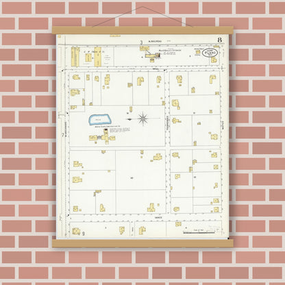 Old map wall art mockup — magnetic wood frame on brick wall — Sanborn Fire Insurance Map from Plano, Collin County, Texas (1907), Sheet #0008