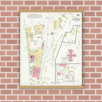 Old map wall art mockup — magnetic wood frame on brick wall — Sanborn Fire Insurance Map from Franklin, Venango County, Pennsylvania (1912), Sheet #0025