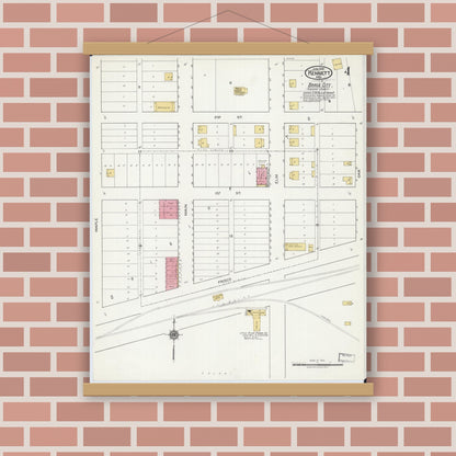 Old map wall art mockup — magnetic wood frame on brick wall — Sanborn Fire Insurance Map from Kennett, Dunklin County, Missouri (1919), Sheet #0004