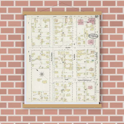 Old map wall art mockup — magnetic wood frame on brick wall — Sanborn Fire Insurance Map from Chippewa Falls, Chippewa County, Wisconsin (1890), Sheet #0010