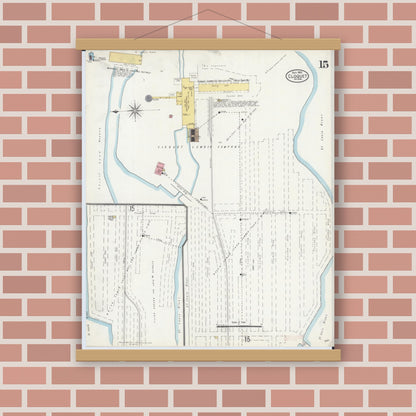 Old map wall art mockup — magnetic wood frame on brick wall — Sanborn Fire Insurance Map from Cloquet, Carlton County, Minnesota (1905), Sheet #0015