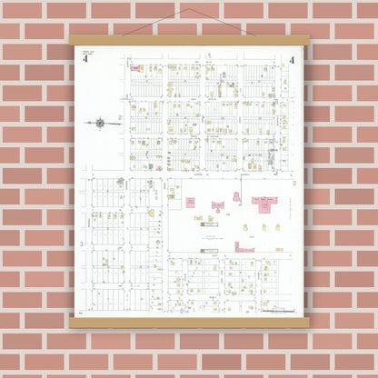 Old map wall art mockup — magnetic wood frame on brick wall — Sanborn Fire Insurance Map from Freer, Duval County, Texas (1948), Sheet #0004