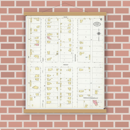Old map wall art mockup — magnetic wood frame on brick wall — Sanborn Fire Insurance Map from Amboy, Lee County, Illinois (1910), Sheet #0006
