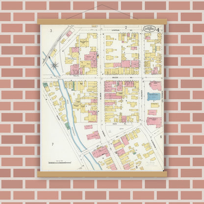 Old map wall art mockup — magnetic wood frame on brick wall — Sanborn Fire Insurance Map from Carbondale, Lackawanna County, Pennsylvania (1903), Sheet #0004