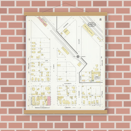 Old map wall art mockup — magnetic wood frame on brick wall — Sanborn Fire Insurance Map from Albert Lea, Freeborn County, Minnesota (1910), Sheet #0008
