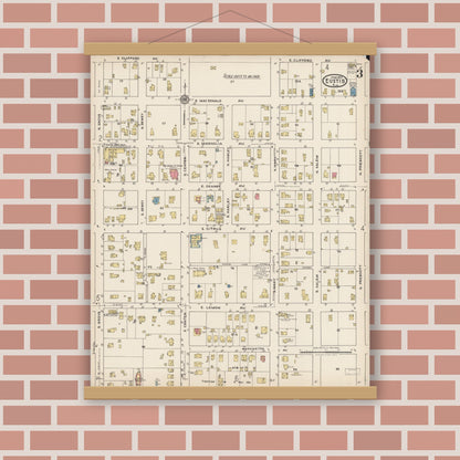 Old map wall art mockup — magnetic wood frame on brick wall — Sanborn Fire Insurance Map from Eustis, Lake County, Florida (1922), Sheet #0003
