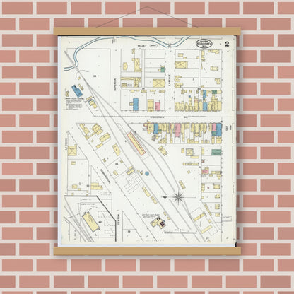 Old map wall art mockup — magnetic wood frame on brick wall — Sanborn Fire Insurance Map from Boscobel, Grant County, Wisconsin (1904), Sheet #0002