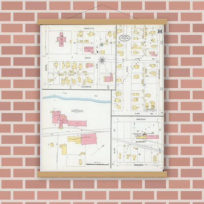 Old map wall art mockup — magnetic wood frame on brick wall — Sanborn Fire Insurance Map from Pekin, Tazewell County, Illinois (1903), Sheet #0014