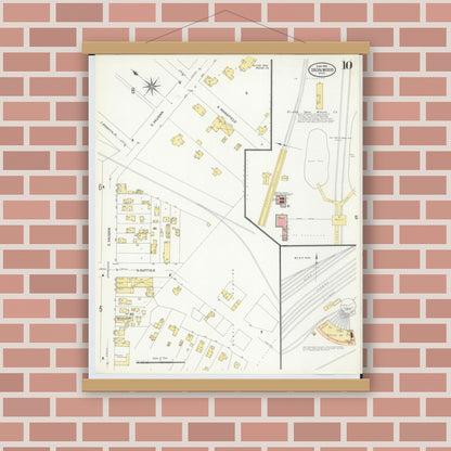 Old map wall art mockup — magnetic wood frame on brick wall — Sanborn Fire Insurance Map from Ironwood, Gogebic County, Michigan (1908), Sheet #0010