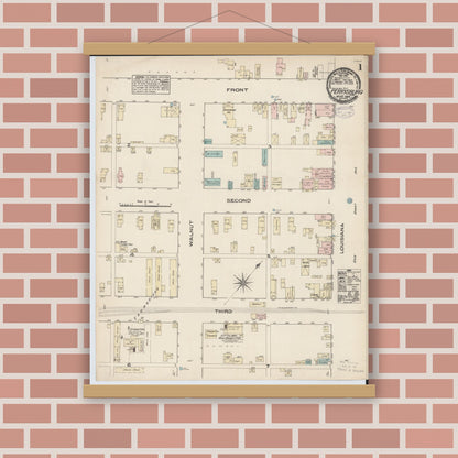 Old map wall art mockup — magnetic wood frame on brick wall — Sanborn Fire Insurance Map from Perrysburg, Wood County, Ohio (1884), Sheet #0001