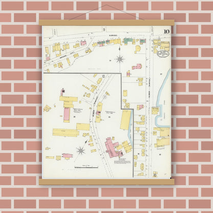 Old map wall art mockup — magnetic wood frame on brick wall — Sanborn Fire Insurance Map from Catskill, Greene County, New York (1903), Sheet #0010