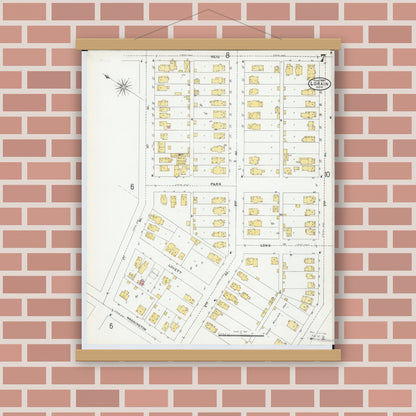 Old map wall art mockup — magnetic wood frame on brick wall — Sanborn Fire Insurance Map from Lorain, Lorain County, Ohio (1905), Sheet #0007