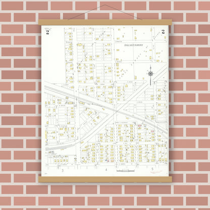 Old map wall art mockup — magnetic wood frame on brick wall — Sanborn Fire Insurance Map from Herrin, Williamson County, Illinois (1941), Sheet #0002