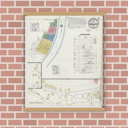 Old map wall art mockup — magnetic wood frame on brick wall — Sanborn Fire Insurance Map from Middleport, Meigs County, Ohio (1916) - Complete Map Set