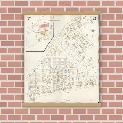 Old map wall art mockup — magnetic wood frame on brick wall — Sanborn Fire Insurance Map from Michigan City, La Porte County, Indiana (1948), Sheet #0027